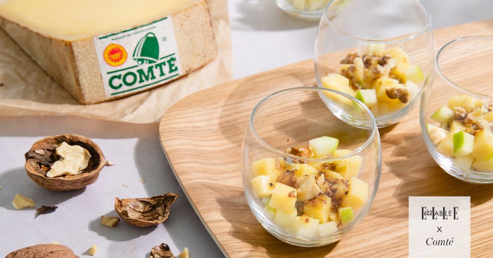 Verrines de Comté, pomme Granny Smith et noix