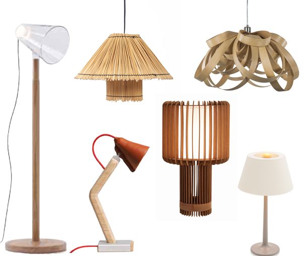 8 luminaires en bois branchés