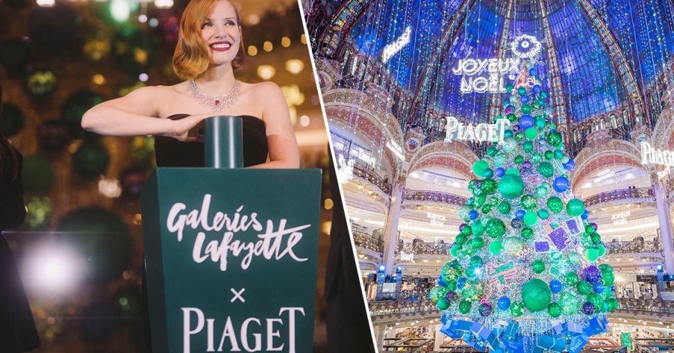 Jessica Chastain inaugure le sapin des Galeries Lafayette