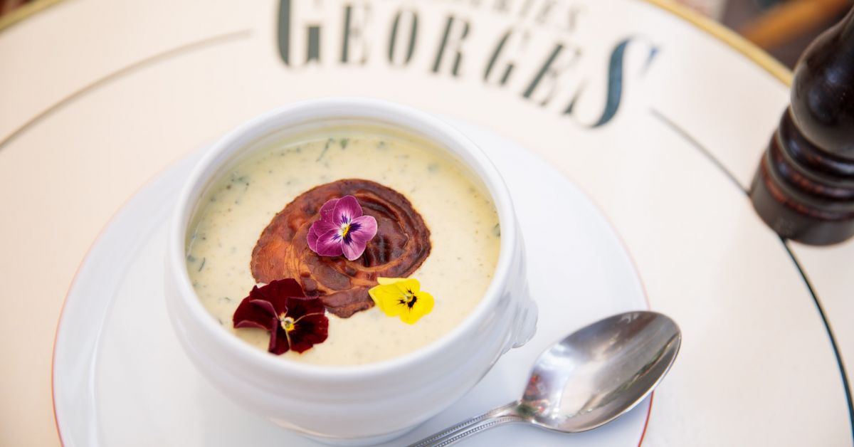 La crème de courgette, chèvre et menthe des Brasseries Georges