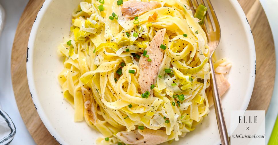 Tagliatelles aux poireaux et à la truite fumée