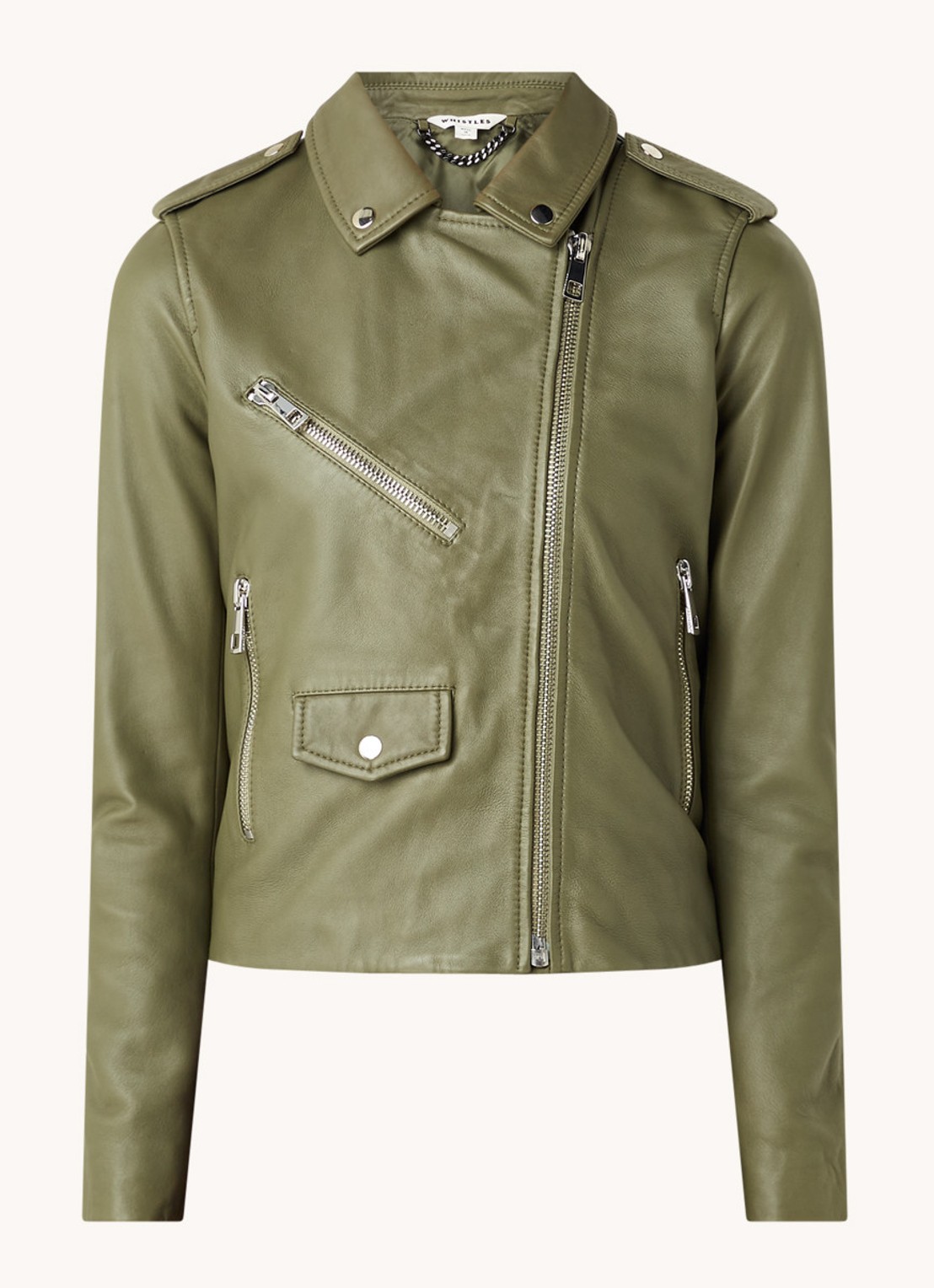 Blouson motard court en cuir de mouton Agnes Whistles 389€