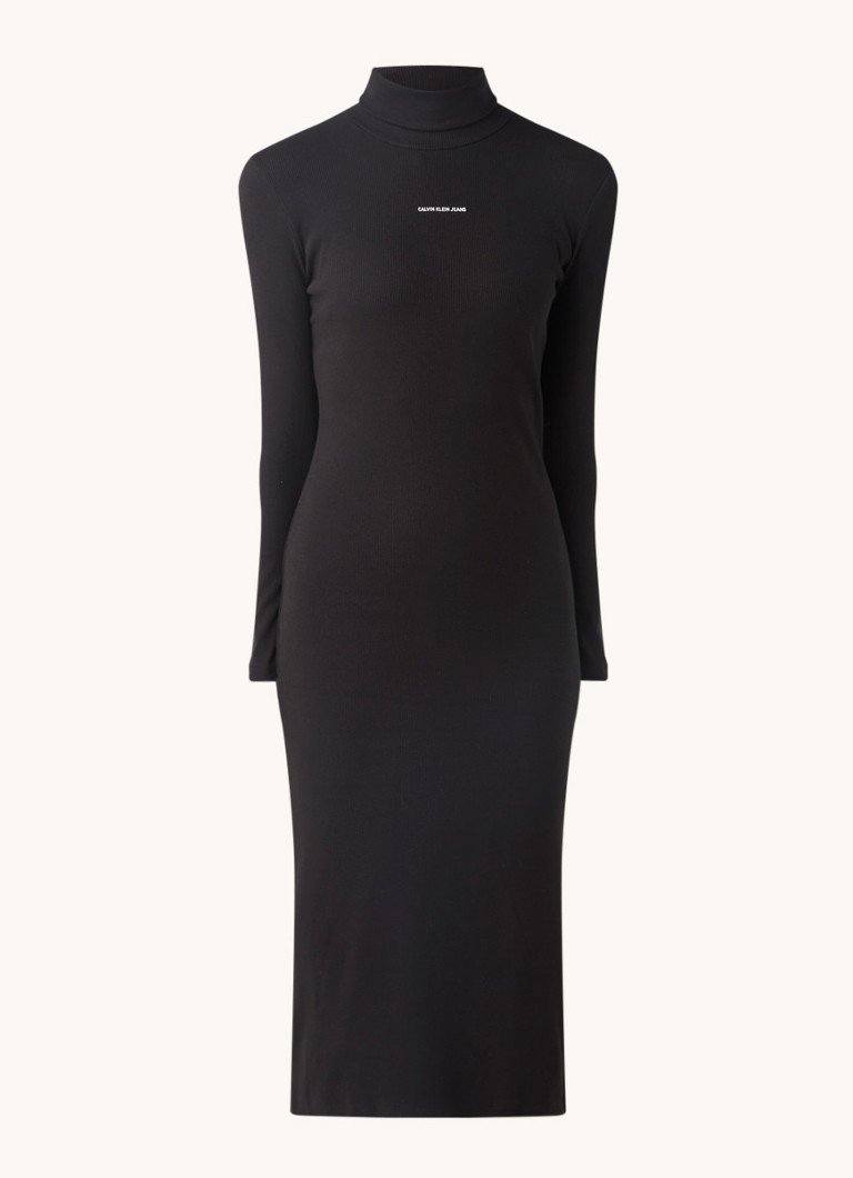 Calvin Klein Jeans - Robe midi en jersey avec col roulé et structure côtelée pour l' hiver - 89,90 €