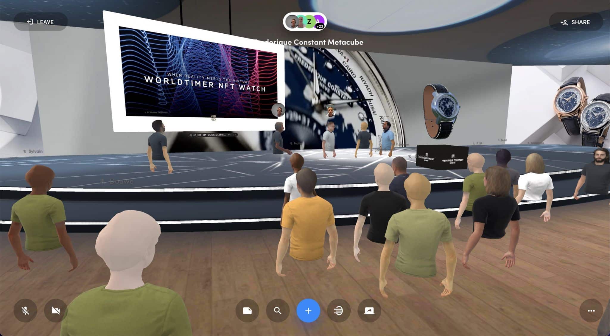 Le Frédérique Constant Metacube, environnement personnalisé interactif en 3D créé pour le lancement de la Classics Worldtimer Manufacture dans le métavers, grâce à la technologie Spatial.