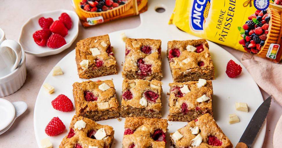 Blondie aux framboises et chocolat blanc