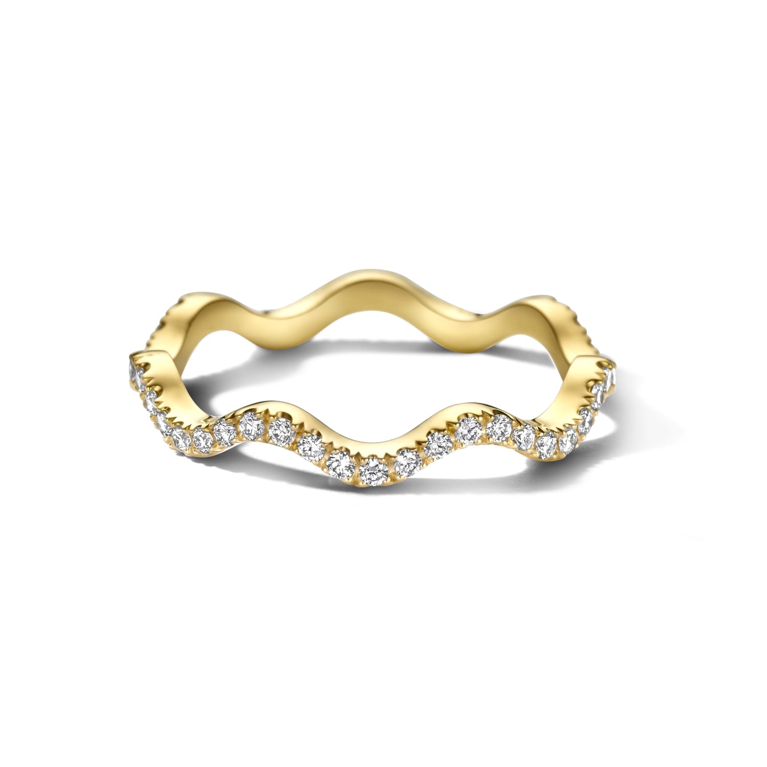 Bague Wave en or jaune 18 carats avec petits diamants