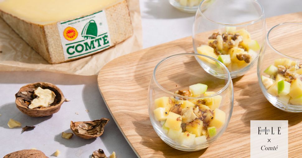 Verrines met Comté, Granny Smith-appel en noten