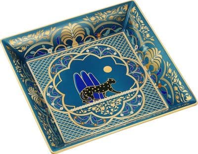 Panthère de Cartier Trinket Tray van Limoges-porselein met blauw arabeskmotie