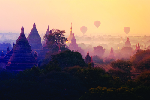 Sunrise over the Bagan pagodas in Myanmar