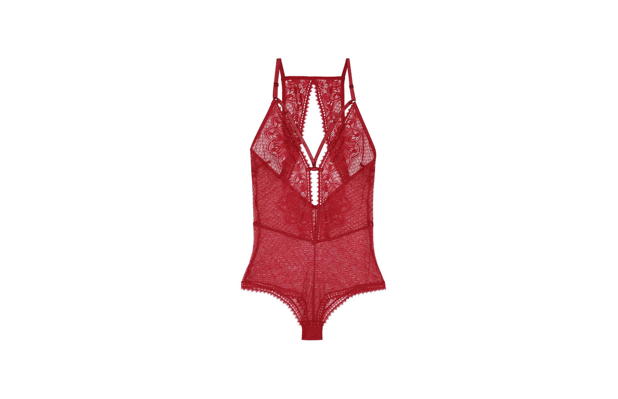 lingerie, sexy, winter, bodysuit, string, rood, kant, korset, bustier