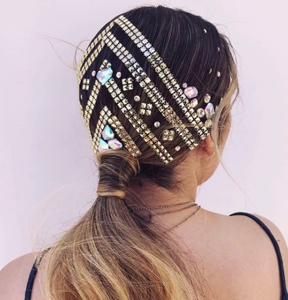 festival, trend, haar, glitter, geometrisch, juwelen, 2018