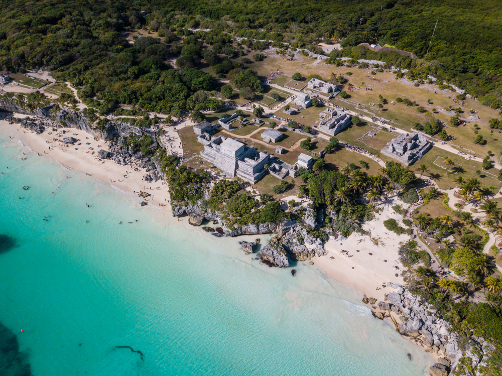 Ruïnes, Tulum, Mexico, Bovenaanzicht, Tempels, Rots, Uitzicht