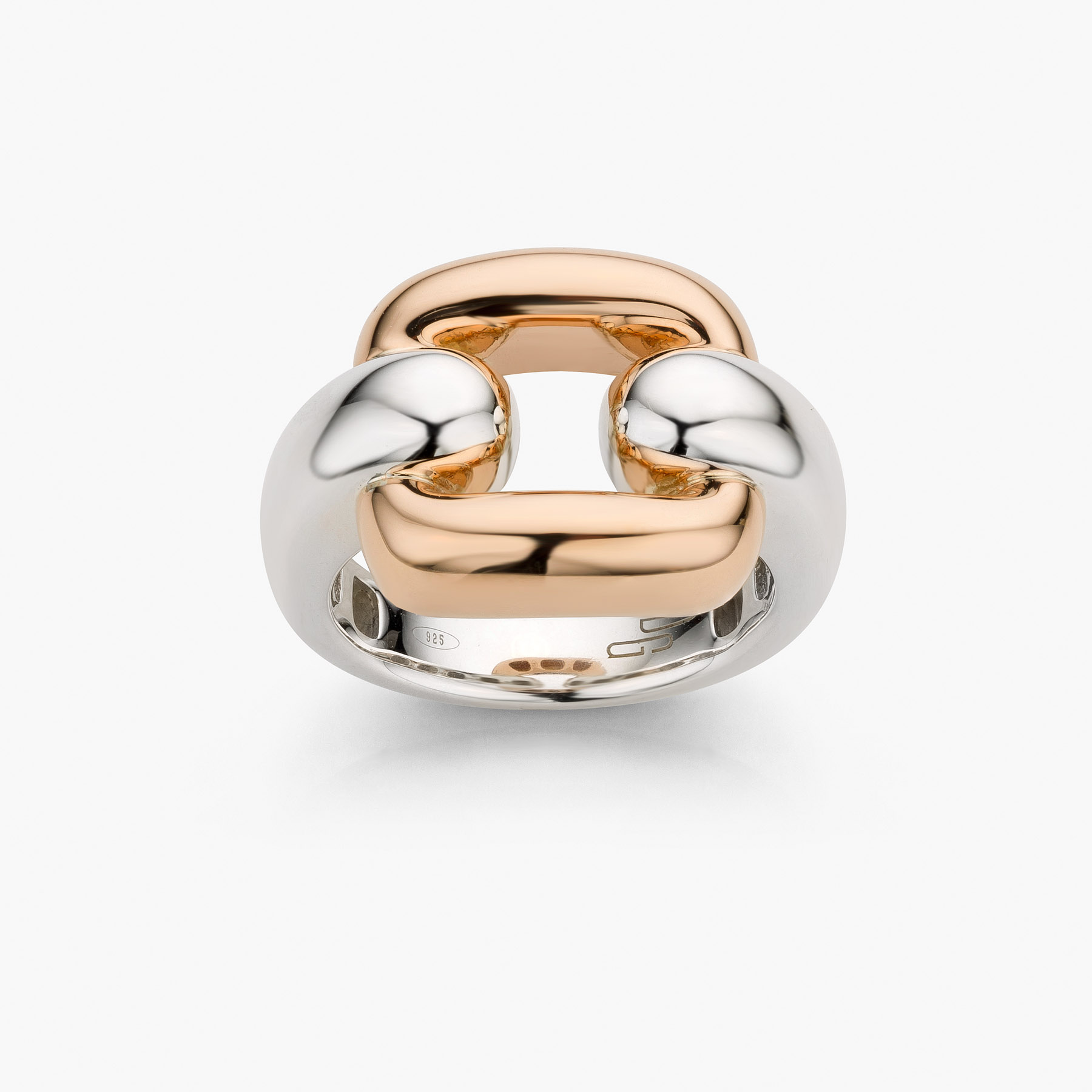 Link-ring in zilver en roségoud