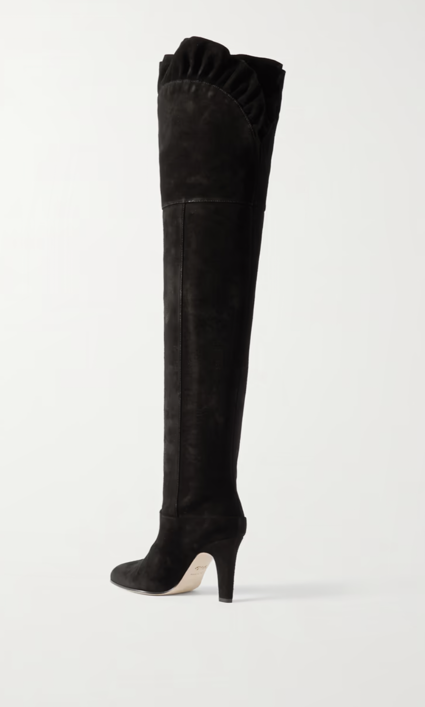 Eve ruffled suede knee boots