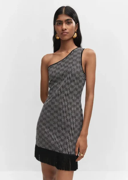 Asymmetrische korte jurk met franje, Mango, €45,99