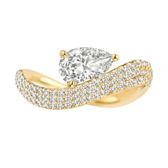 18k gerecycleerd gouden ring met peervormige diamant