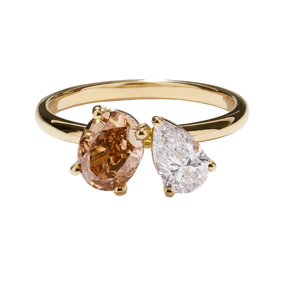 18k gouden ring met ovalen en peervormige diamant