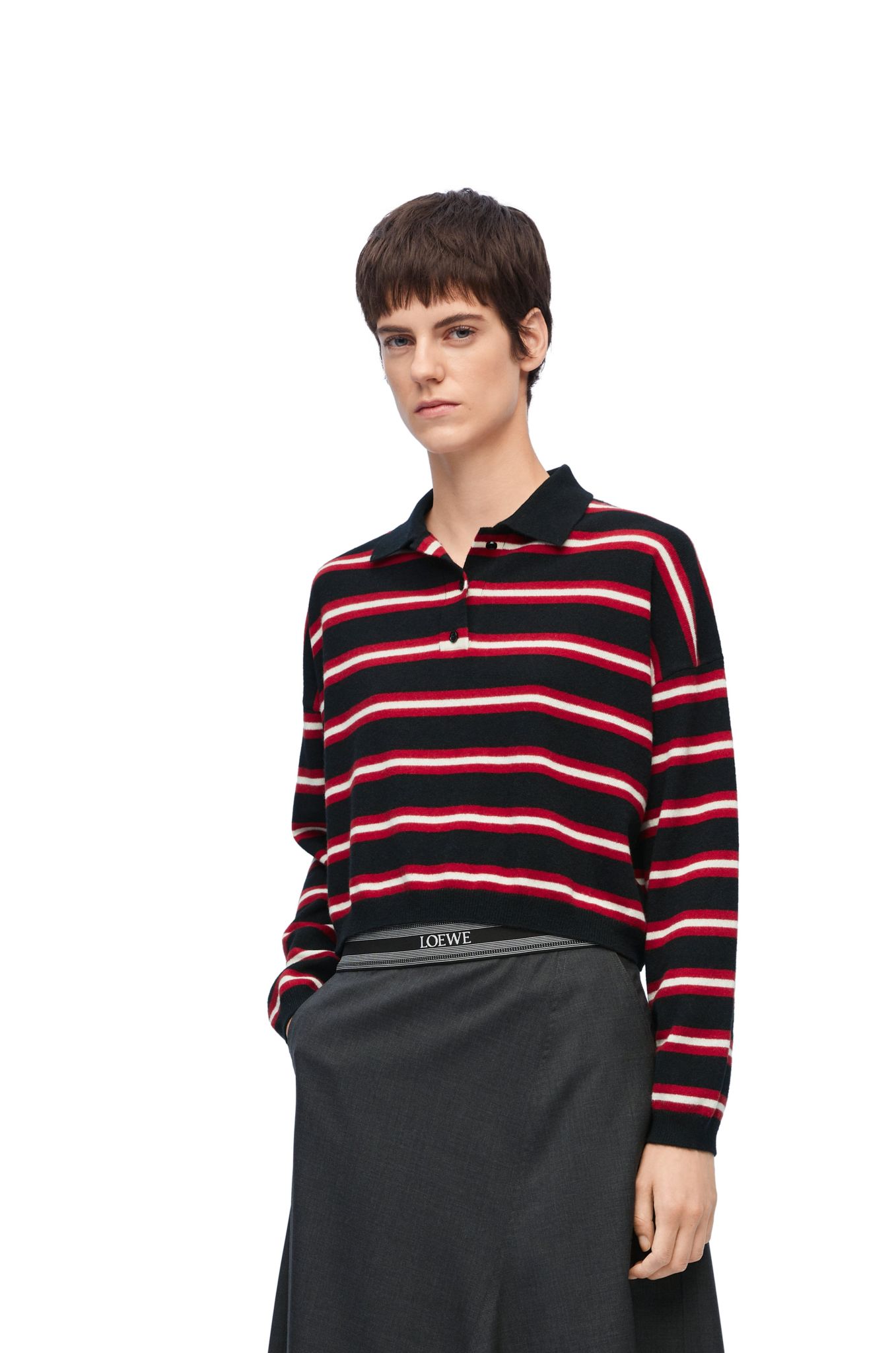 Zwarte wollen polo shirt loewe